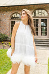 queen of sparkles white rhinestone feather dress