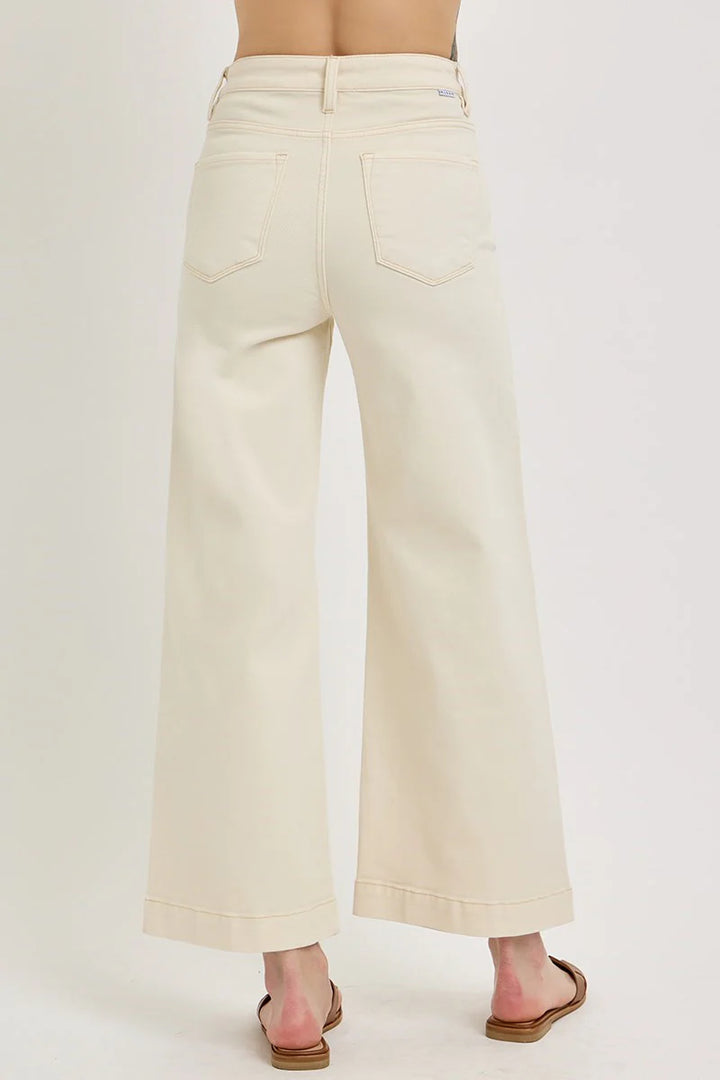 Women's ivory tummy control wide-leg jeans