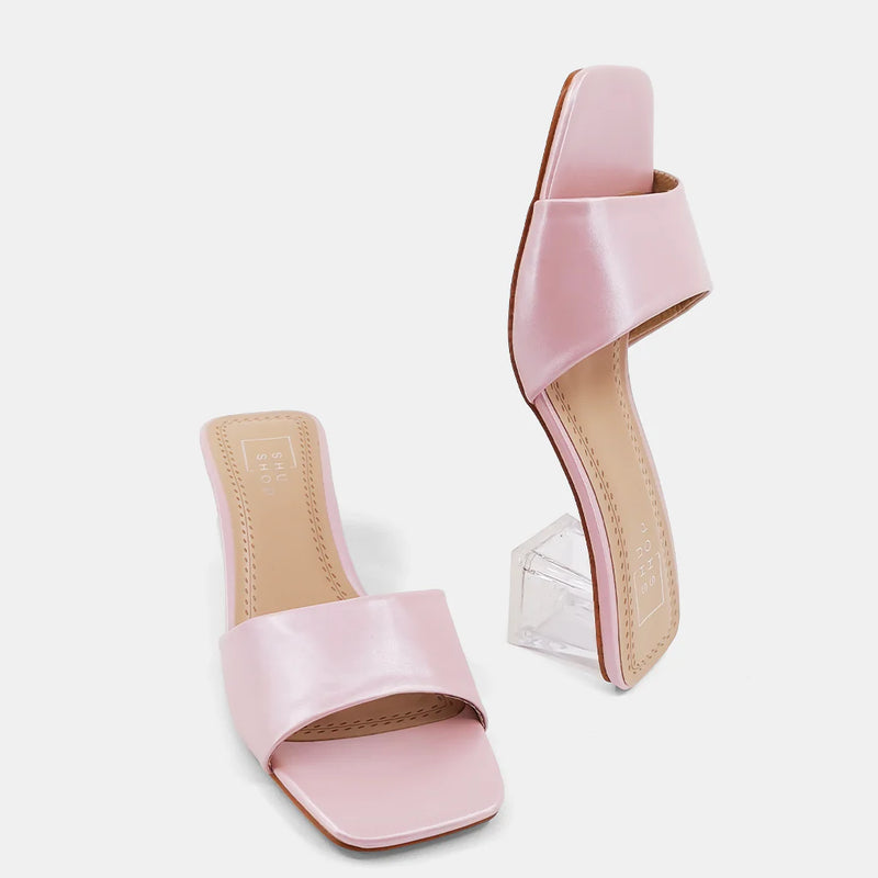 Shu Shop metallic light pink with clear kitten heel