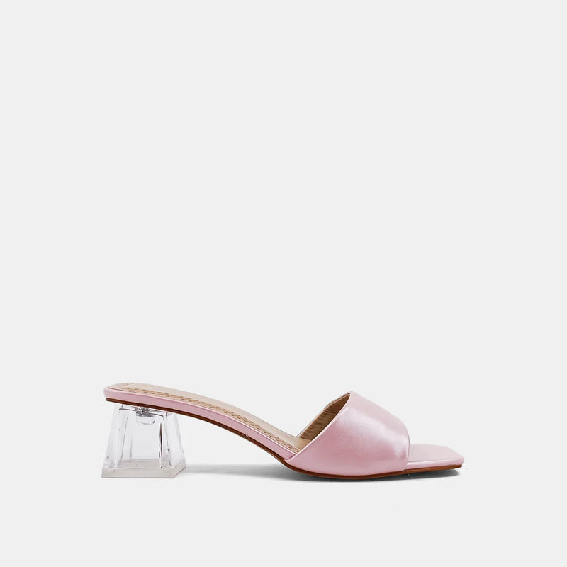 Shu Shop metallic light pink with clear kitten heel