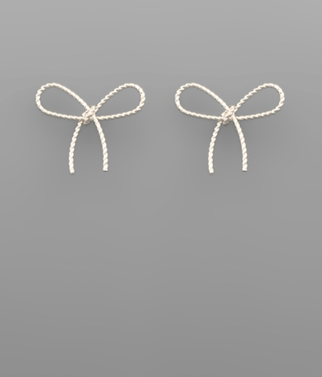 Silver textured ribbon bow earrings