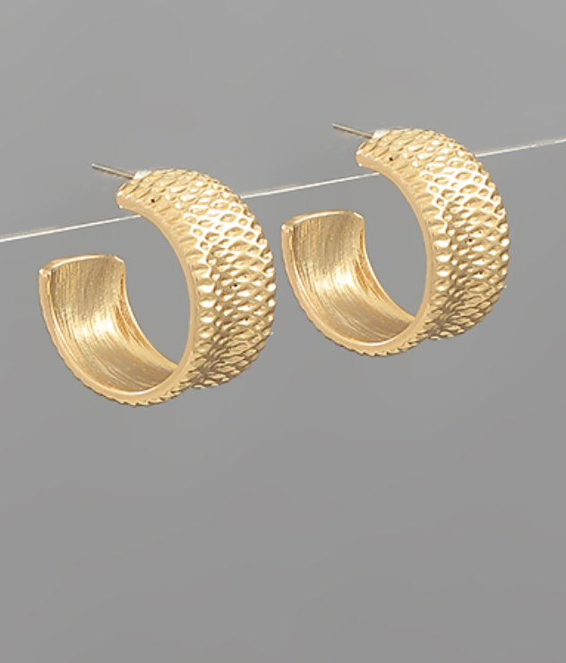 Gold embossed wide hoop earrings