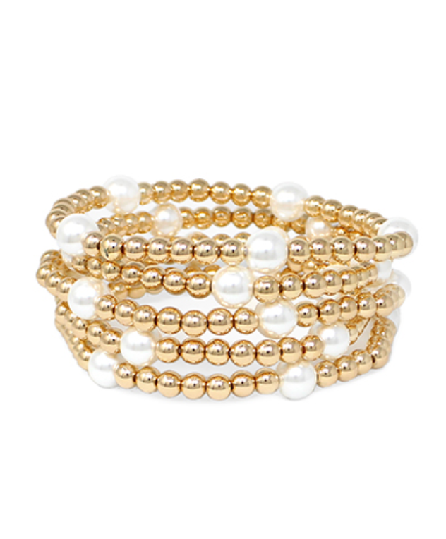 Pearl and gold beaded stretch bracelets