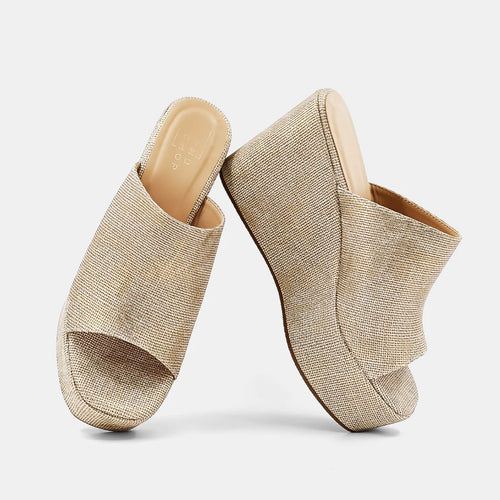 Shu Shop Ilaria gold woven wedge sandals