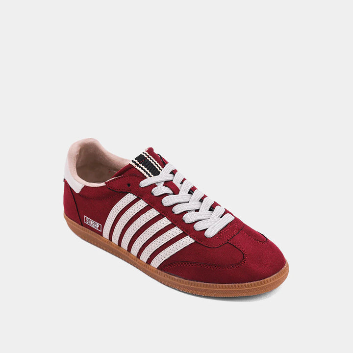 Shu Shop Stevie burgundy sneaker with white stripes 