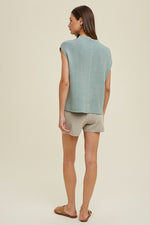Wishlist Sweater knit sage top with stone shorts 