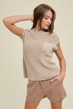 Wishlist Sweater knit shell top with mocha shorts 