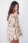 Taupe plaid flannel shacket