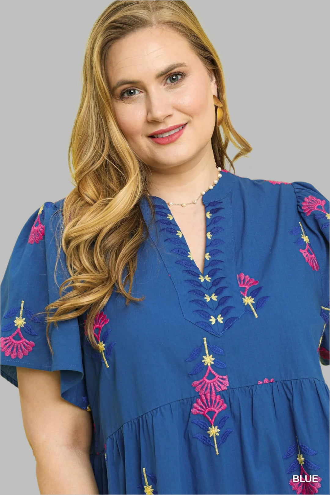 Umgee Floral Embroidered Blue Dress Small Umgee Floral Embroidered Blue Dress Small