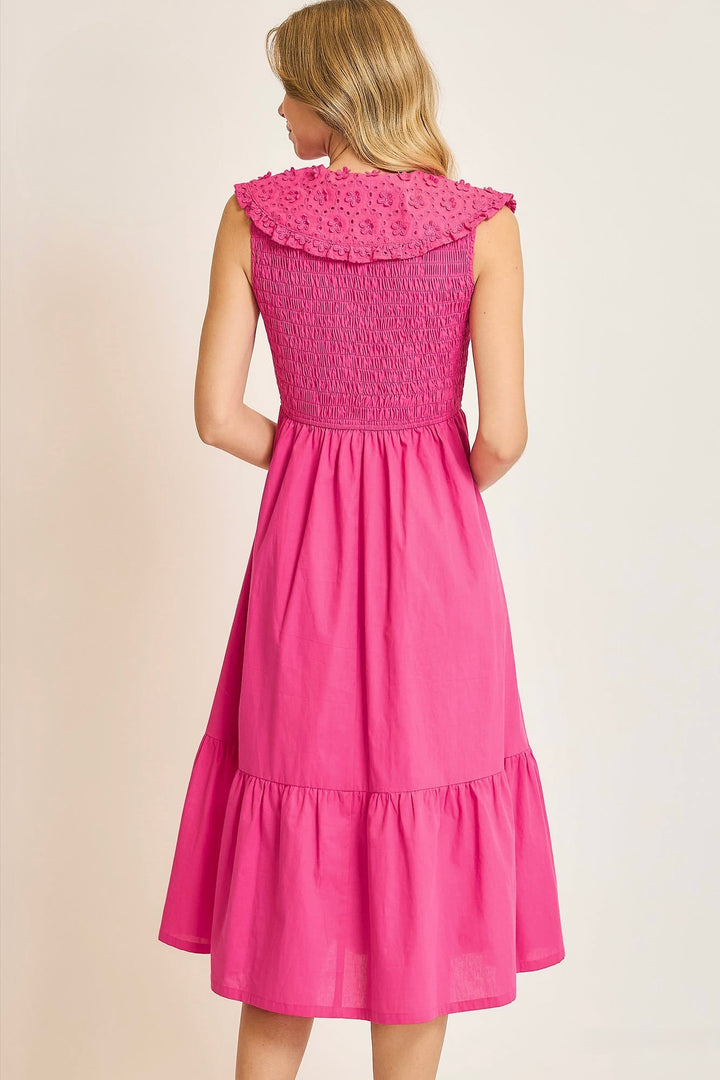 umgee hot pink embroidered midi dress