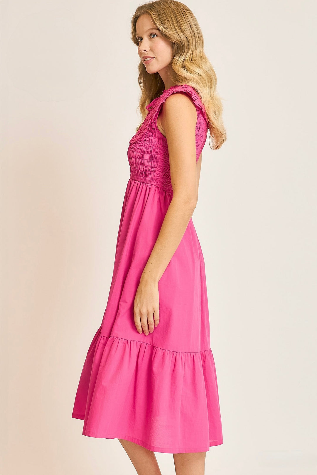 umgee hot pink embroidered midi dress