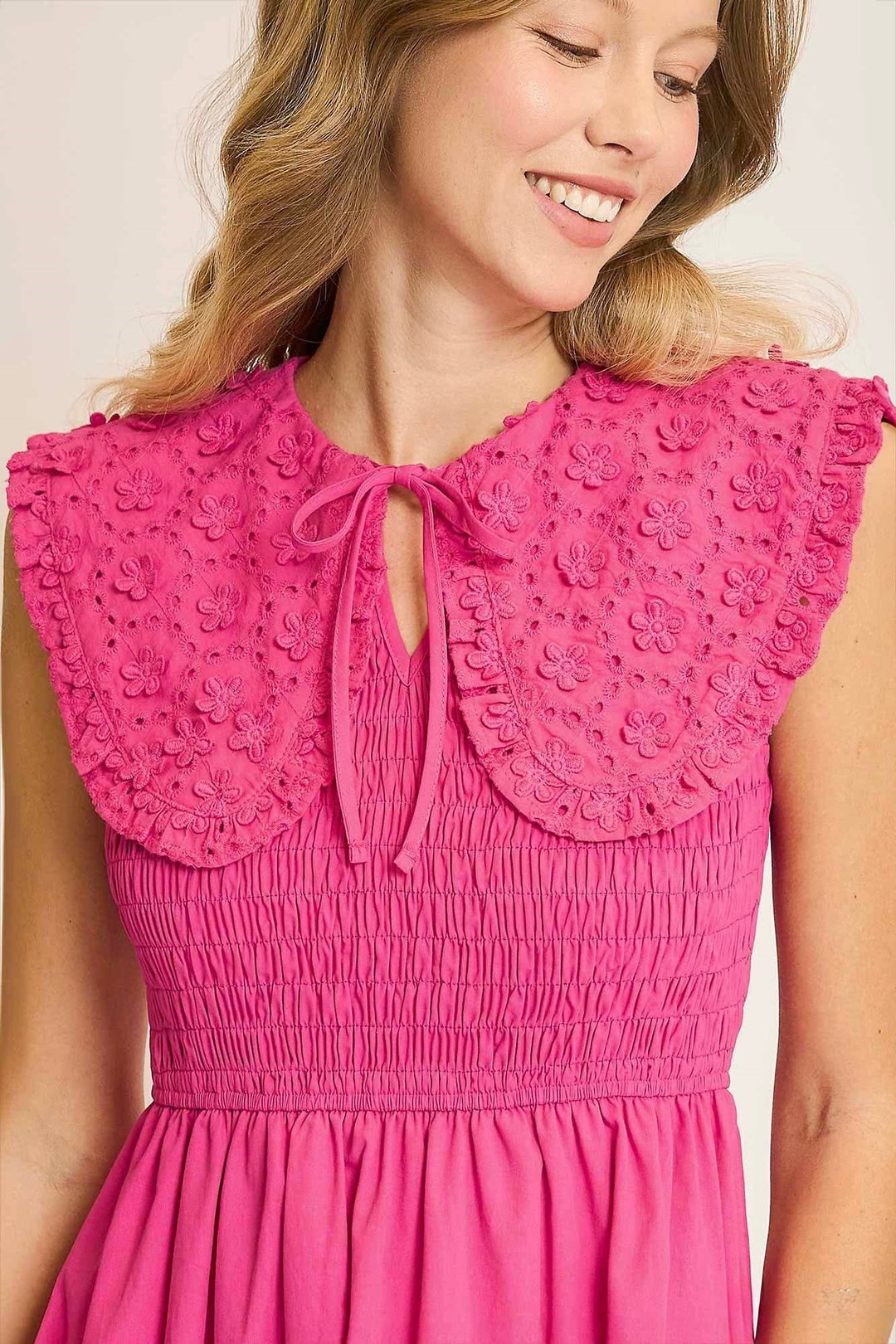 umgee hot pink embroidered midi dress