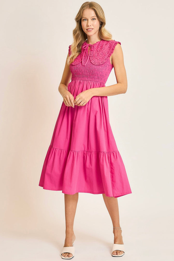 umgee hot pink embroidered midi dress