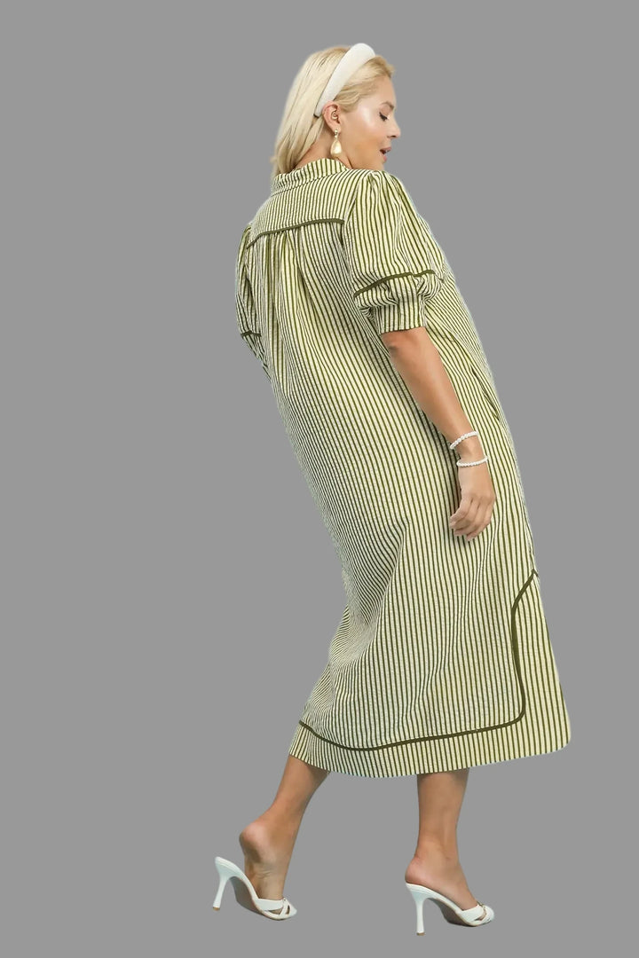 Umgee plus size olive striped midi dress with pockets