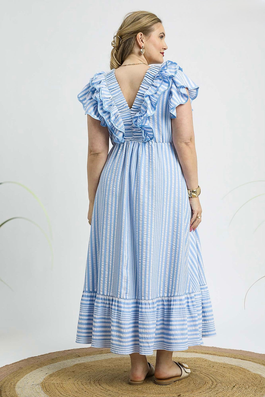 Umgee Baby Blue Ruffle Midi Dress – Purple Door Boutique