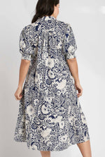 Umgee Plus navy blue and cream paisley floral print midi dress