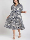 Umgee Plus navy blue and cream paisley floral print midi dress