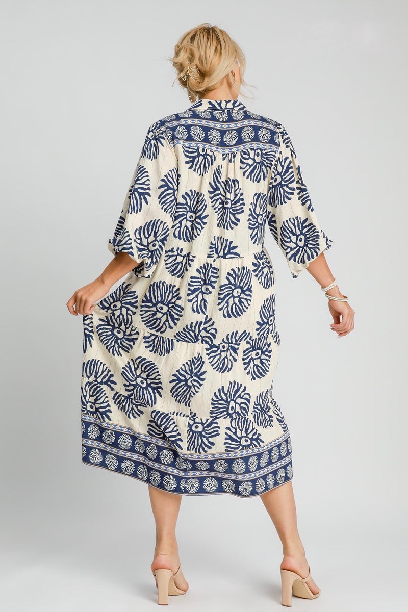 Abstract Views Navy Midi Dress