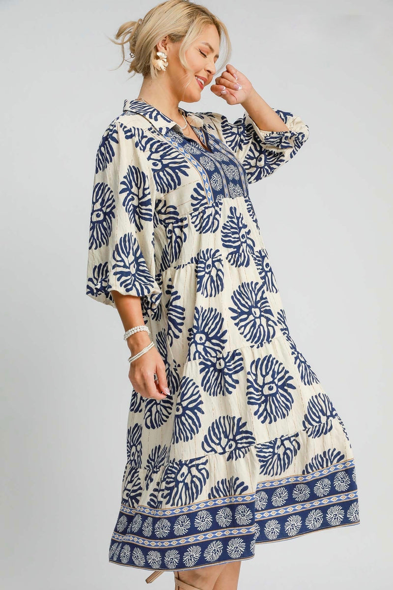 Abstract Views Navy Midi Dress