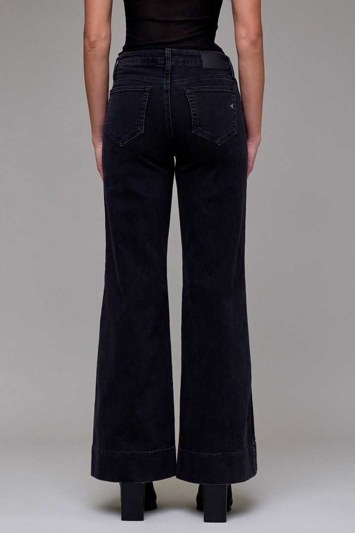 Back view of Hidden Jeans black denim flare jeans for women