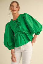 Dreamy Bows Green Peplum Top