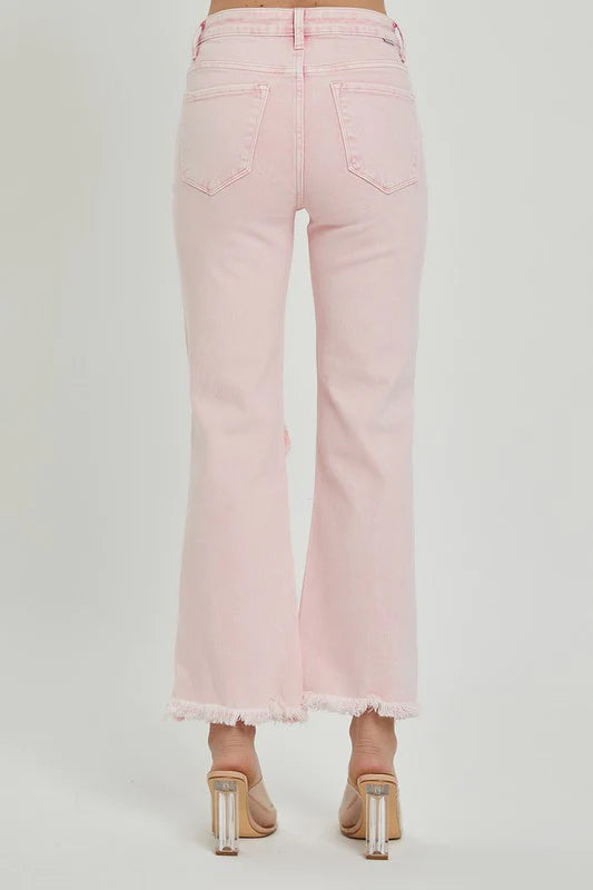 risen brand acid pink distressed denim jeans straight leg