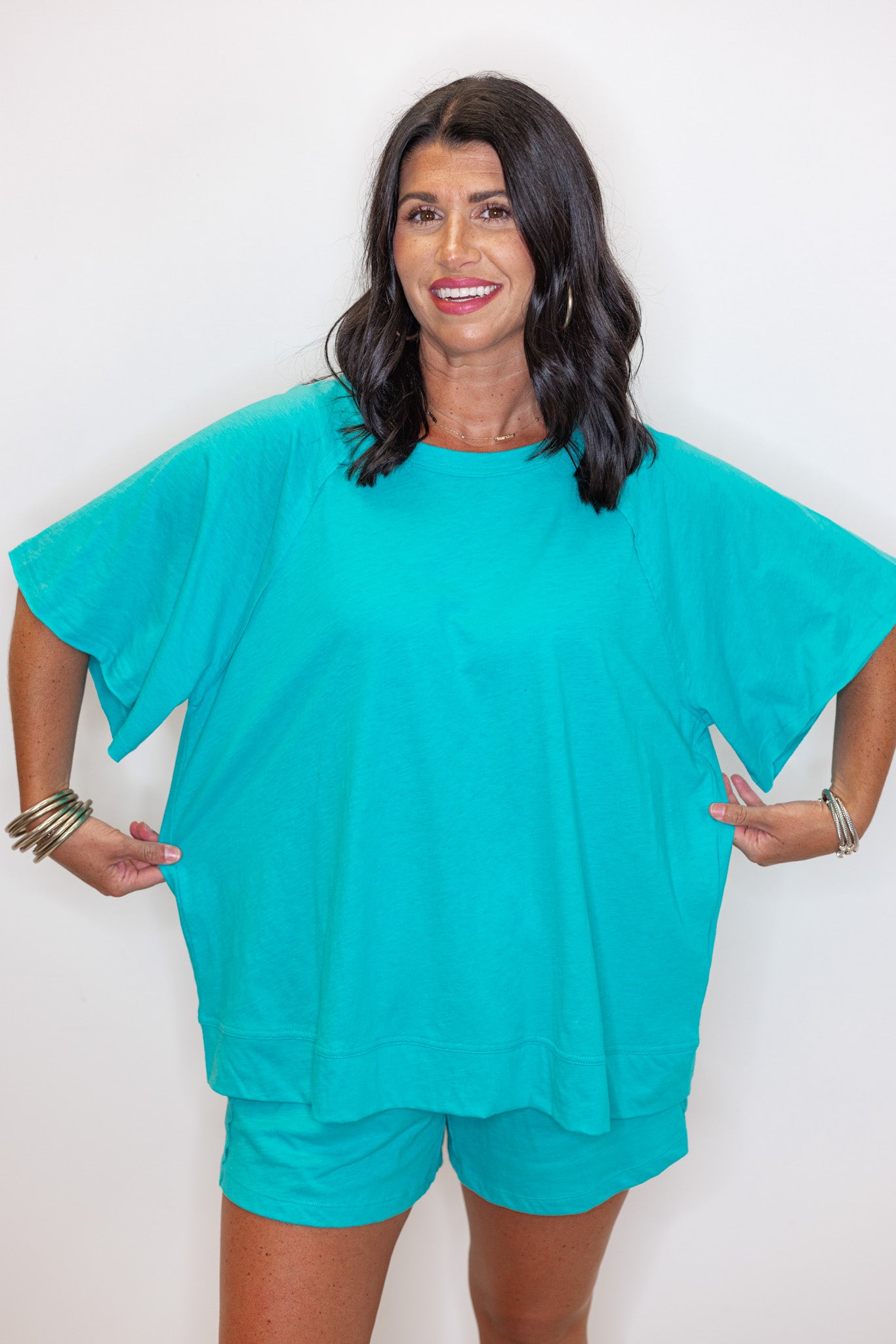 Turquoise Cotton Slub Knit Shorts Top Matching Set – Purple Door