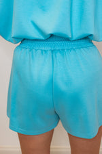 turquoise blue scuba drawstring shorts