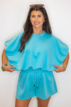 turquoise blue scuba bubble hem lounge top