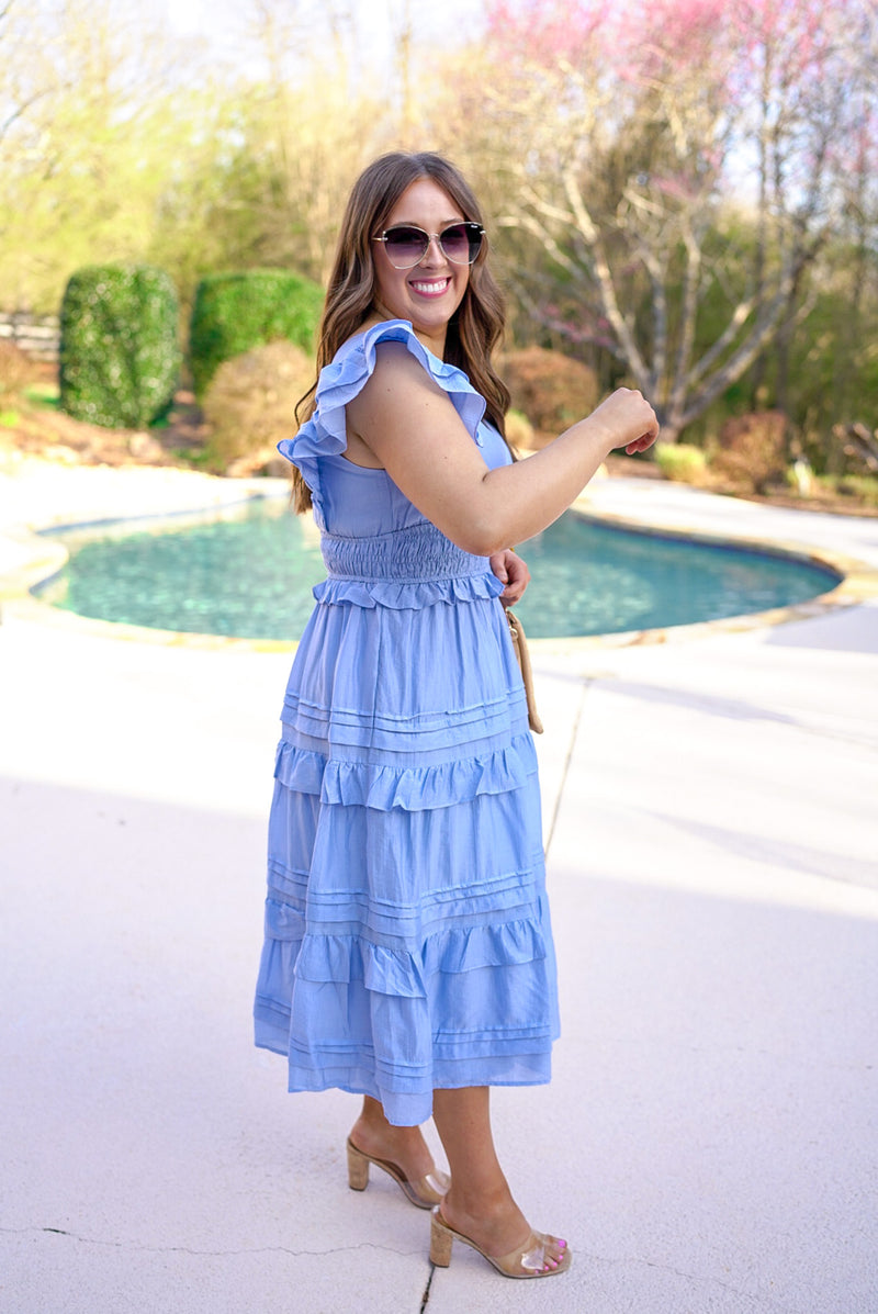 classy style blue spring midi dress