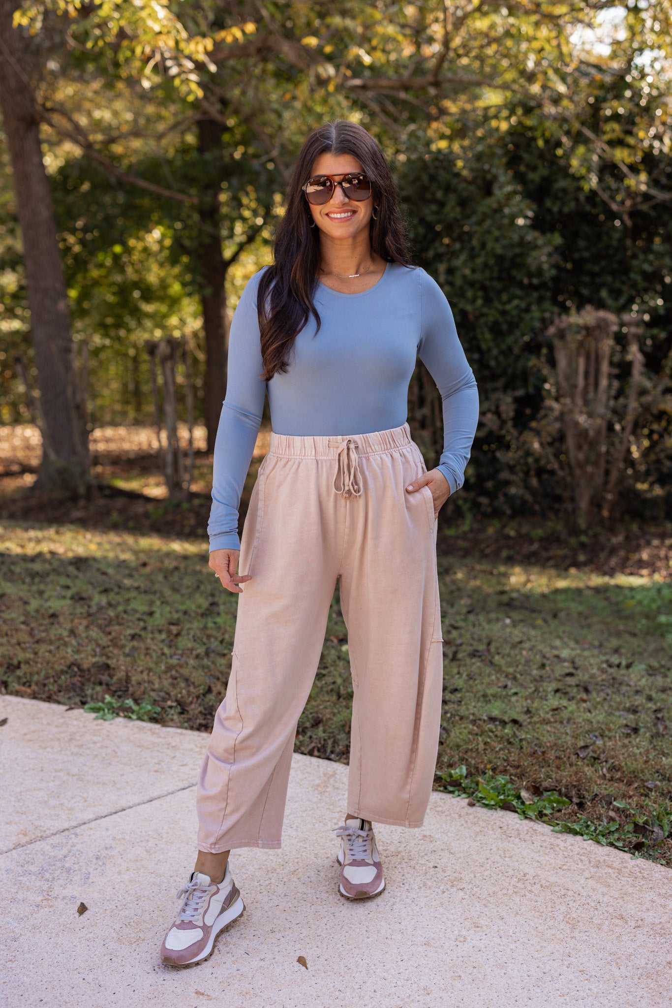 Washed Mauve Barrel Leg Terry Knit Pants | Purple Door | Commerce