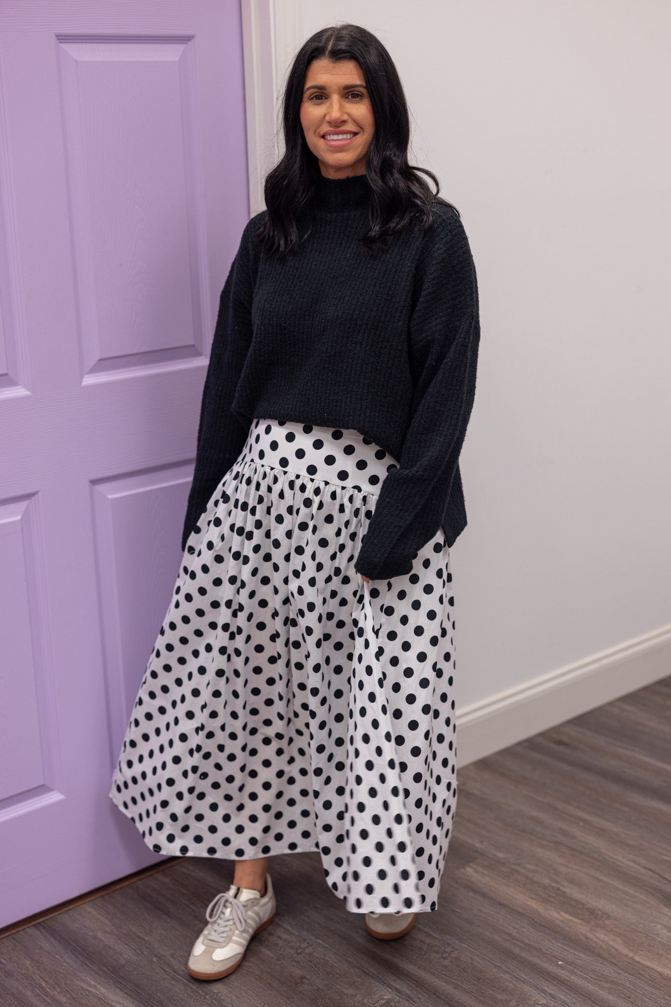 Women's Black Polka Dot Maxi Skirt – Purple Door Boutique