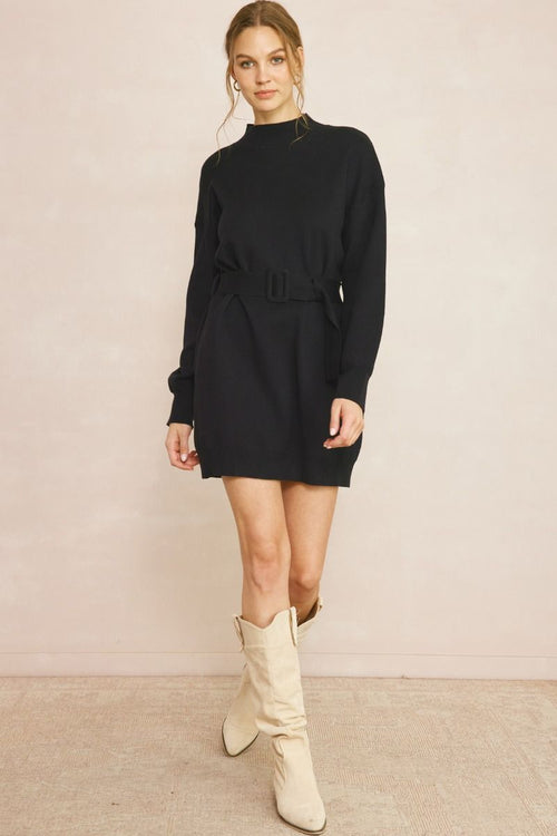 Entro Black sweater knit dress with belted waist