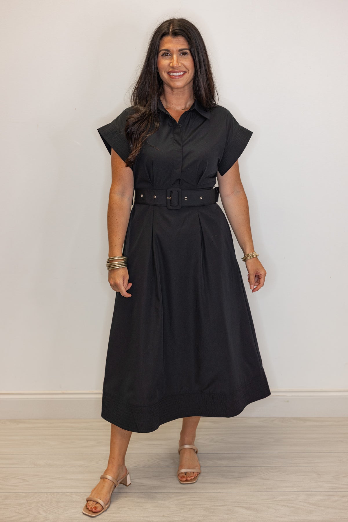Black Belted Waist Pleated Midi Dress | Purple Door | Commerce Ga Medium Black Belted Waist Pleated Midi Dress | Purple Door | Commerce Ga Medium