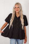 button up black tiered babydoll top