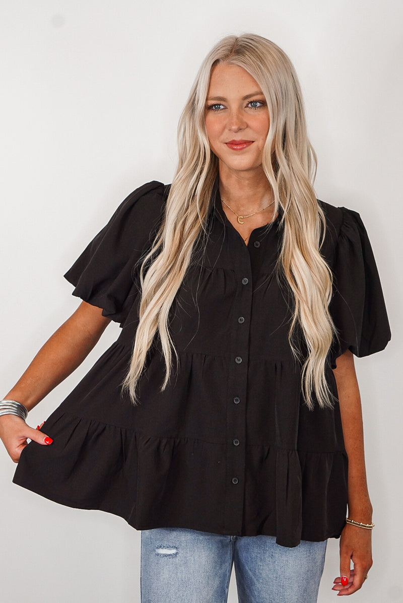 entro black tiered button up top