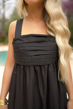 black bow back linen midi dress