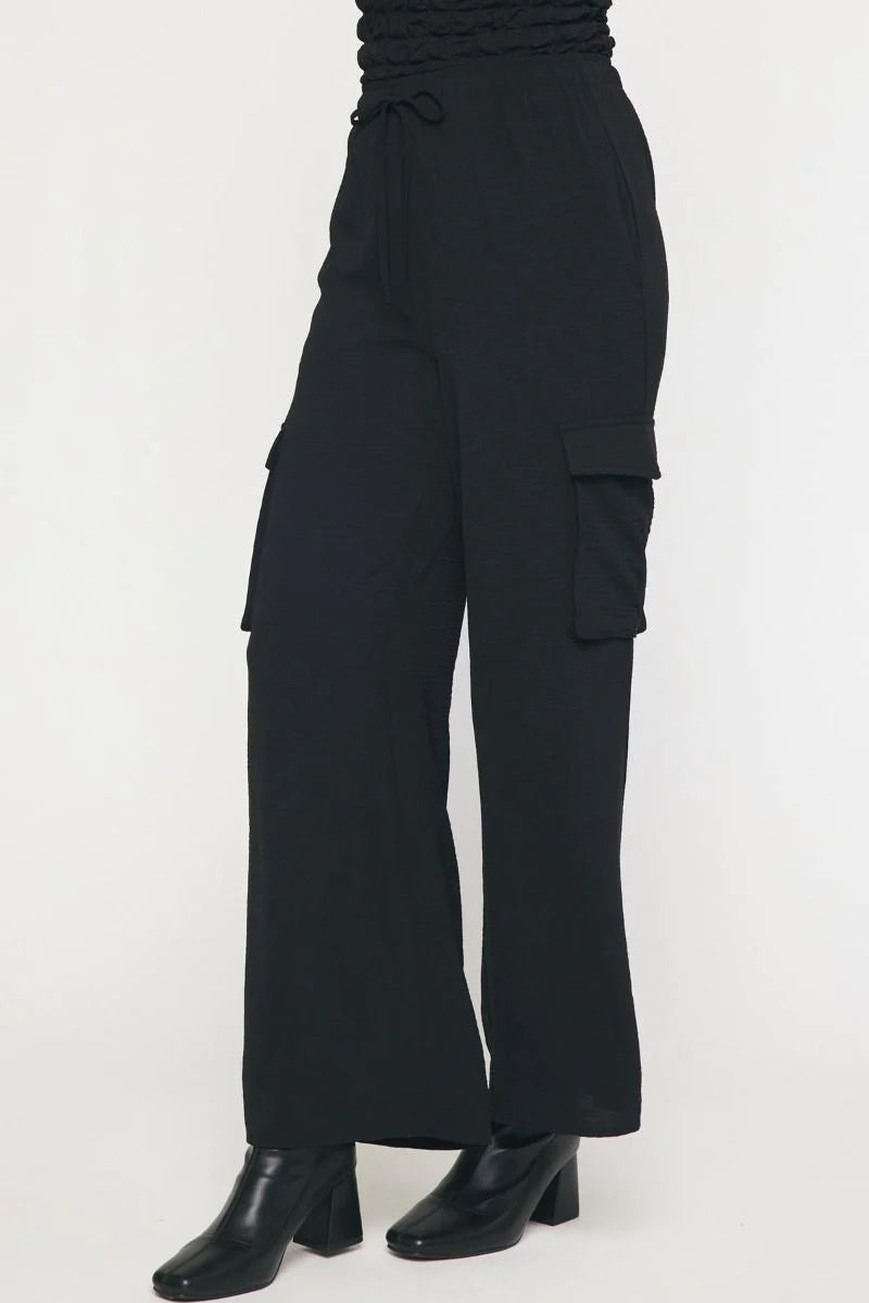 Black Wide Leg Drawstring Cargo Pants, Purple Door Boutique