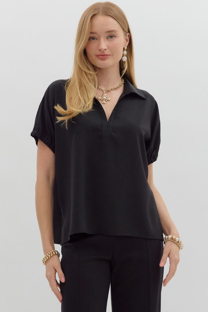 Women's black short sleeve top by Entro