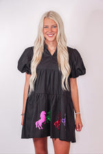 colorful sequin horse black babydoll dress