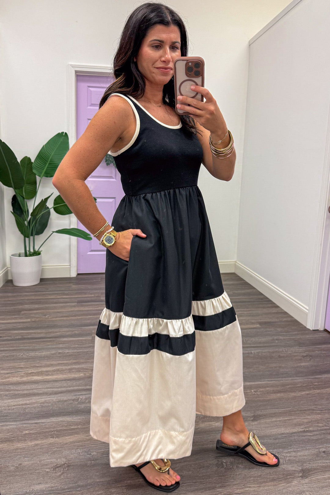 maxi dress color block Women's Elegant Halter Backless A-Line adjustable touch Bali Girls Trip Color Block