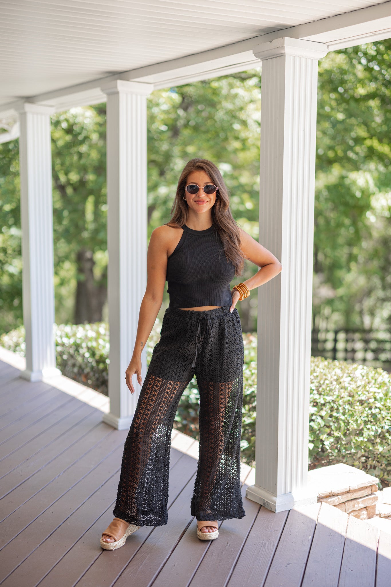 Black Crocheted Wide Leg Palazzo Pants | Purple Door Boutique | GA