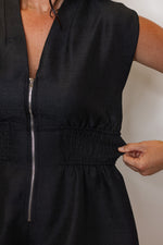 dressy black smocked waist romper