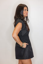 dressy black smocked waist romper