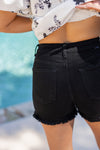 black cut off high rise denim mom shorts