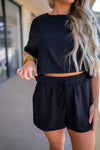 viral black two piece shorts set