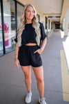 viral black two piece shorts set