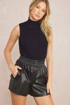 Entro Black faux leather shorts with elastic waistband 