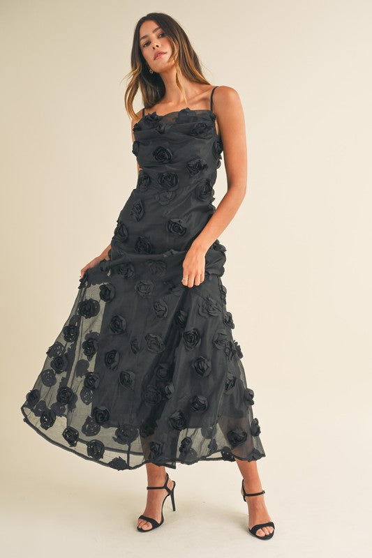 Black Floral Applique Maxi Dress | Purple Door Boutique