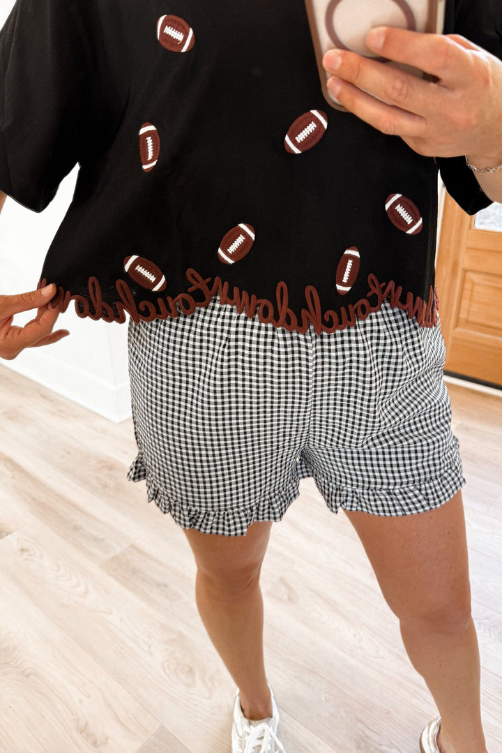 black football touchdown tee details
